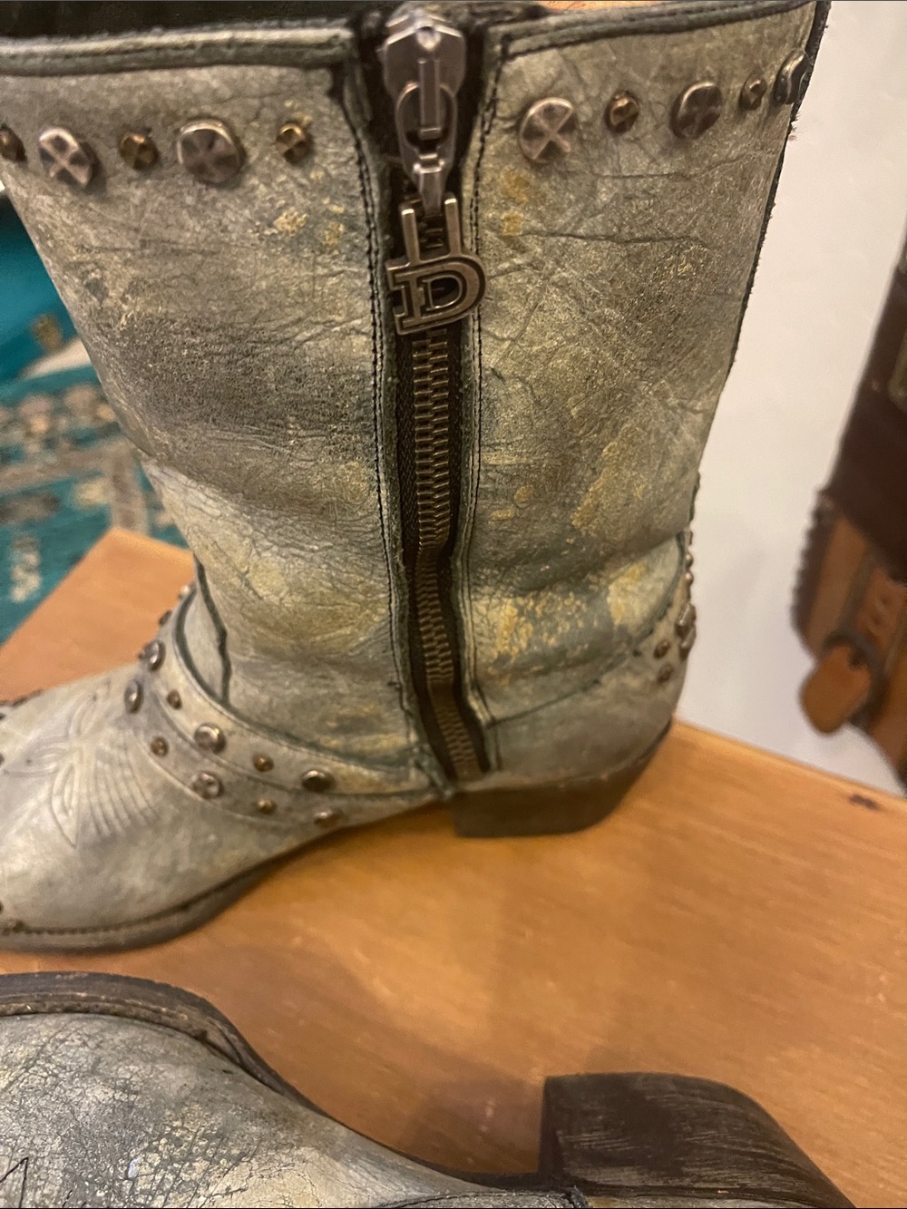 Double D Ranch Distressed Studded Gray Cowboy Boots - Picture 6 of 10